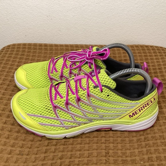 MERRELL Bare Access Arc 3 Sneaker Womens Sz 8.5 High Viz Yellow Purple J06300 - Picture 1 of 8